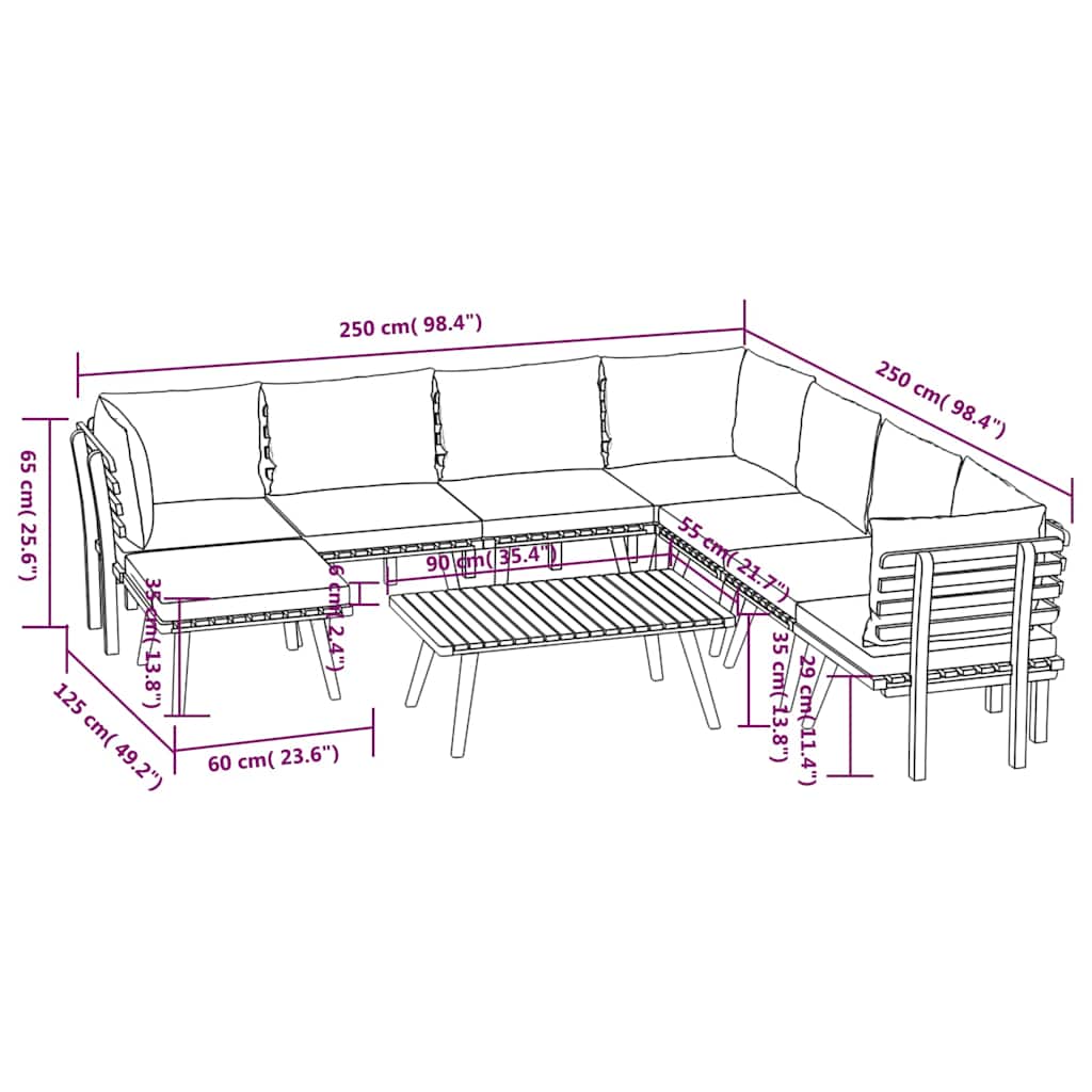 9 Piece Garden Lounge Set with Cushions Solid Wood Acacia