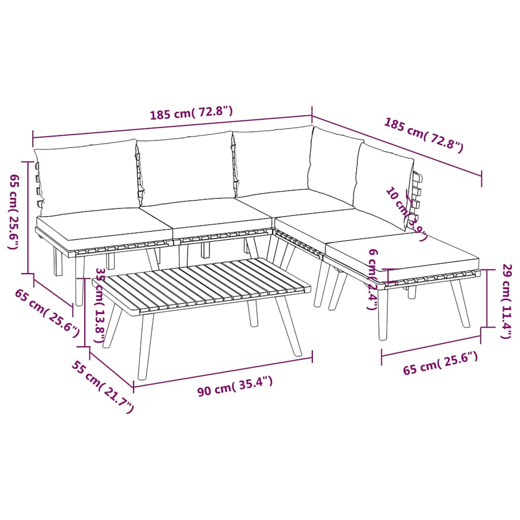 6 Piece Garden Lounge Set with Cushions Solid Wood Acacia