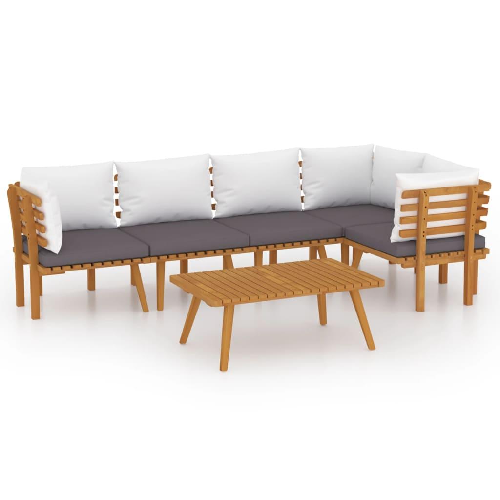 6 Piece Garden Lounge Set with Cushions Solid Wood Acacia