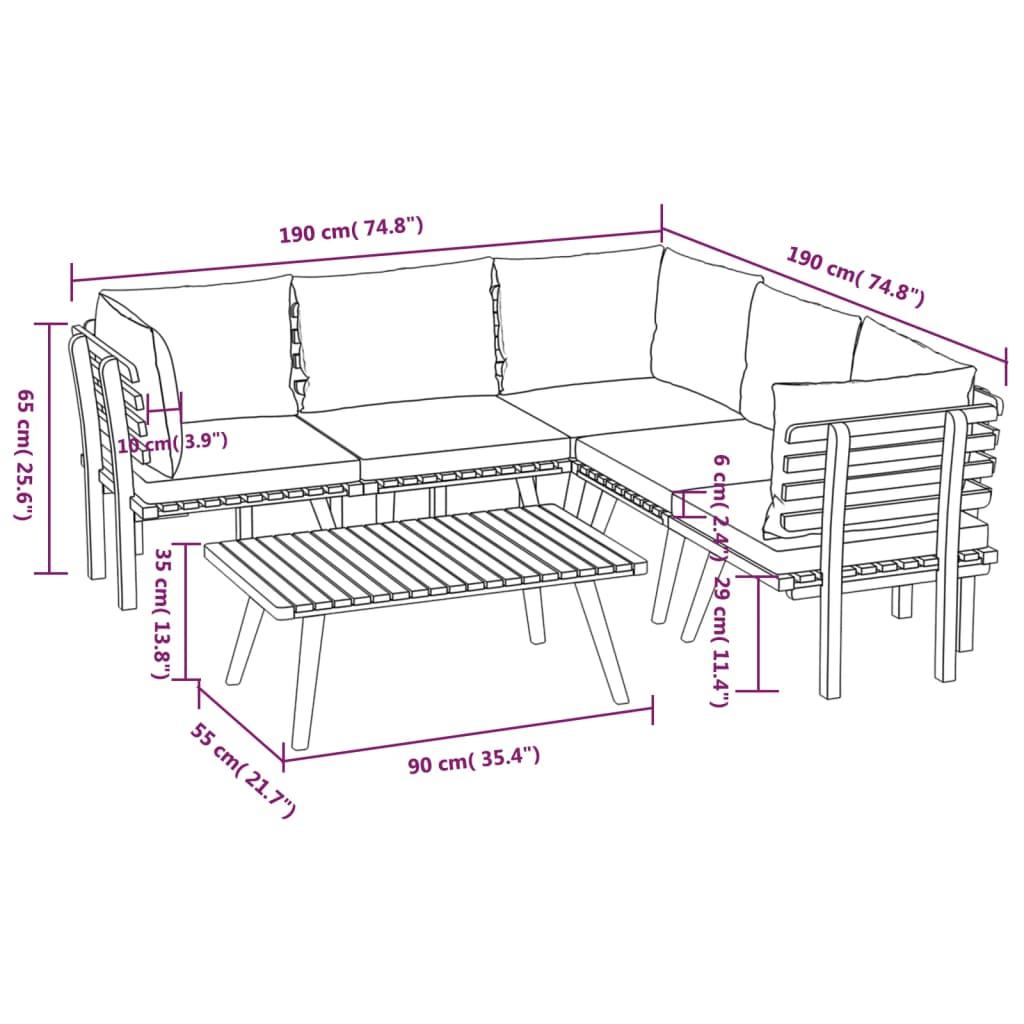 6 Piece Garden Lounge Set with Cushions Solid Wood Acacia