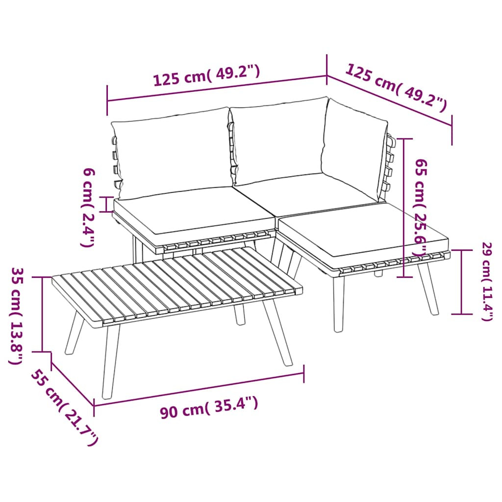 4 Piece Garden Lounge Set with Cushions Solid Wood Acacia