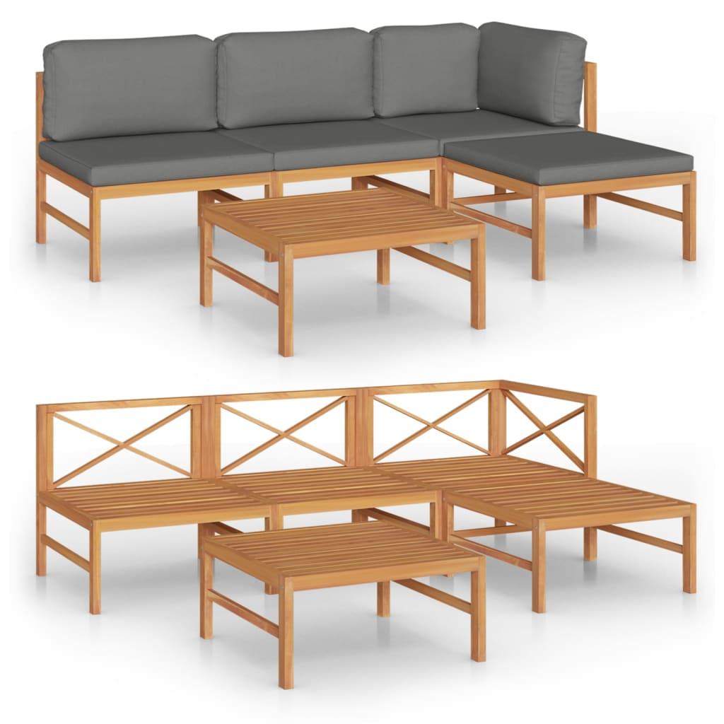 5 Piece Garden Lounge Set with Grey Cushions Solid Teak Wood