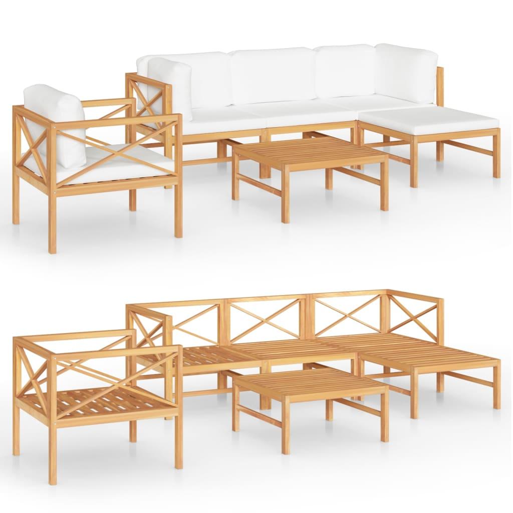 6 Piece Garden Lounge Set with Cream Cushions Solid Teak Wood