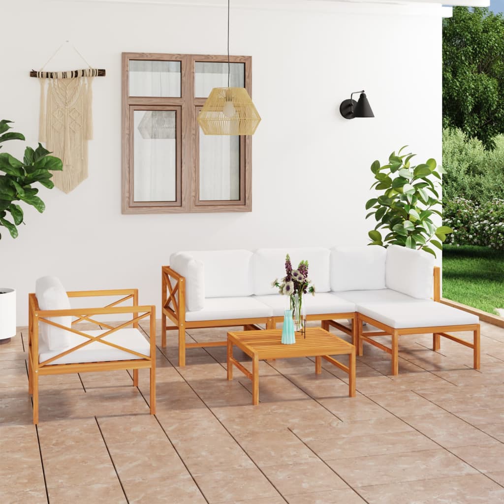 6 Piece Garden Lounge Set with Cream Cushions Solid Teak Wood