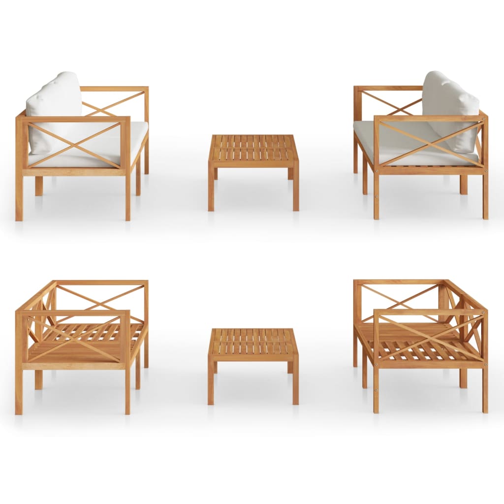 3 Piece Garden Lounge Set with Cushions Solid Wood Teak