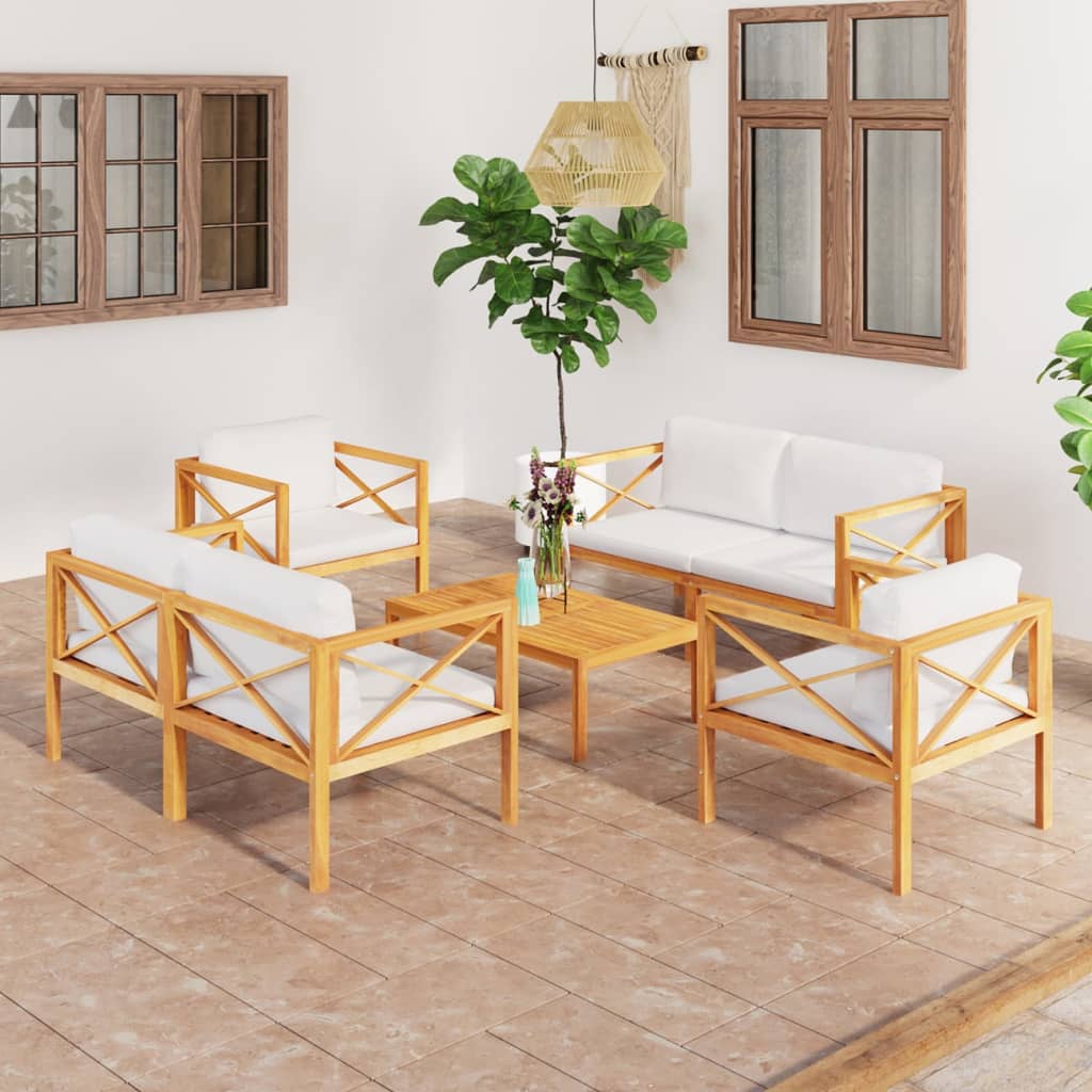 5 Piece Garden Lounge Set with Cushions Solid Wood Teak