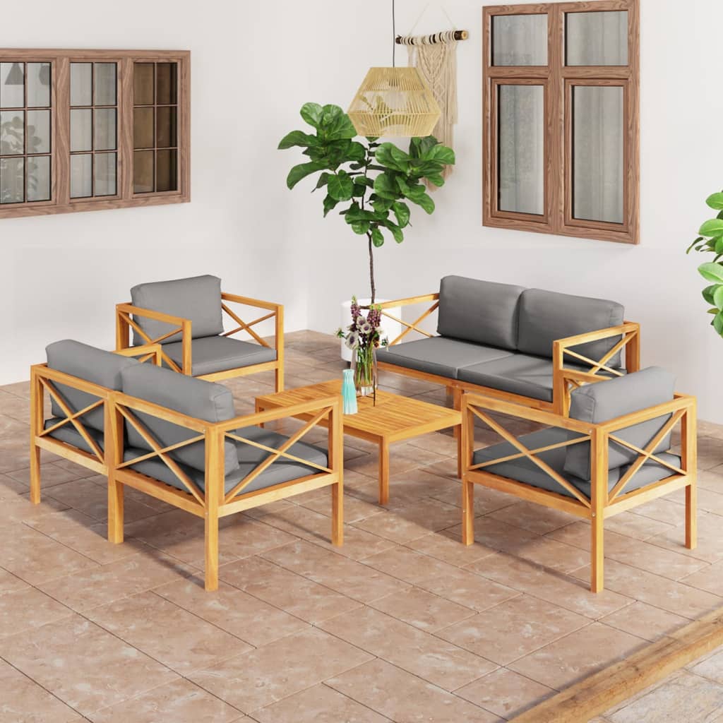 5 Piece Garden Lounge Set with Cushions Solid Wood Teak