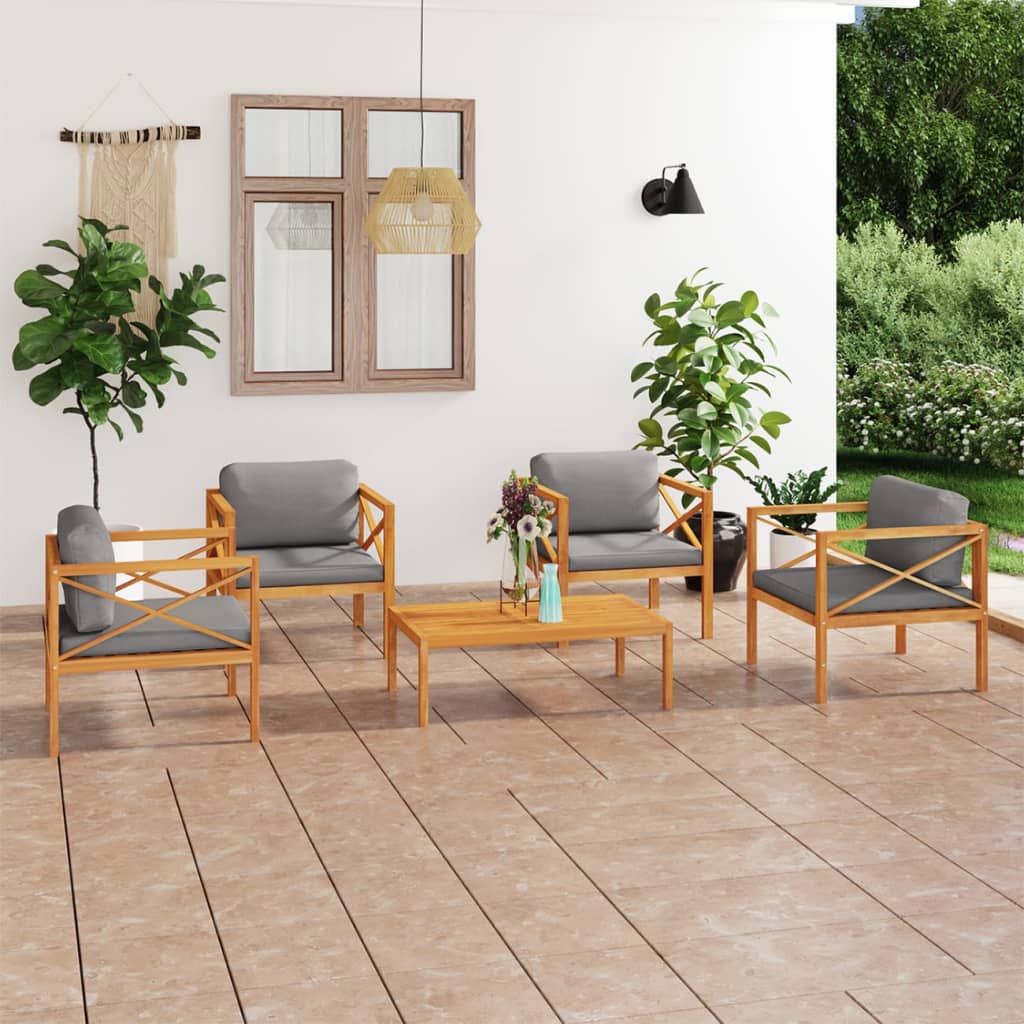 5 Piece Garden Lounge Set with Cushions Solid Wood Teak