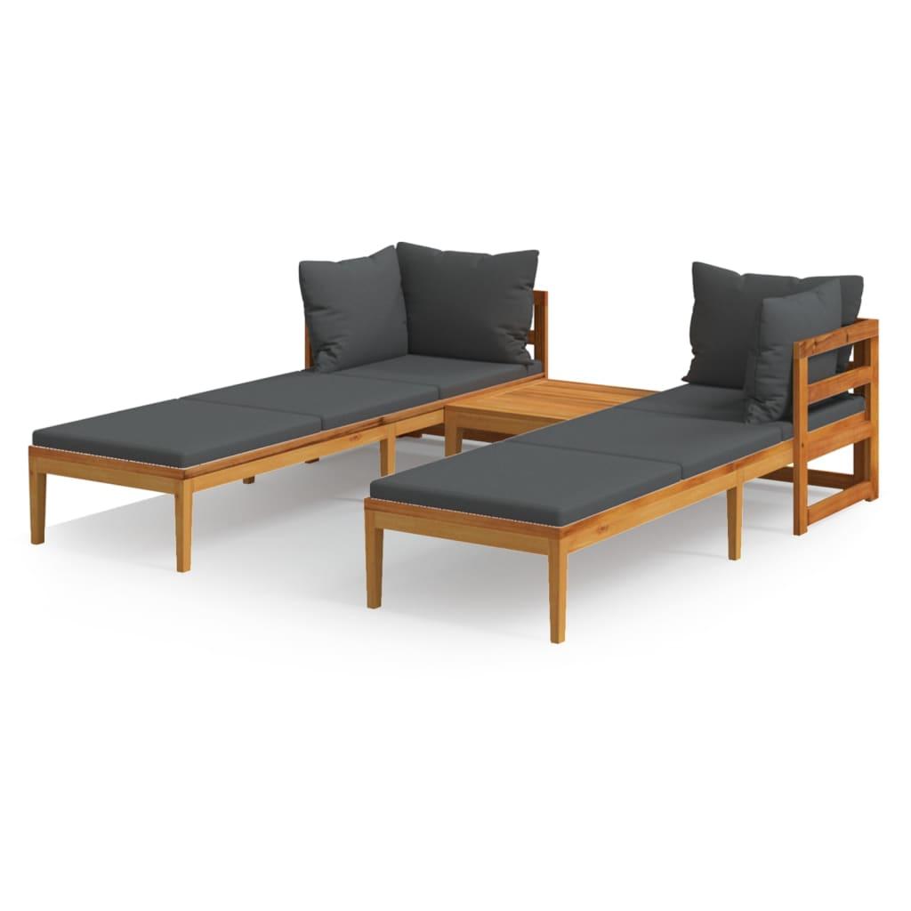 3 Piece Garden Lounge Set with Dark Grey Cushions Acacia Wood