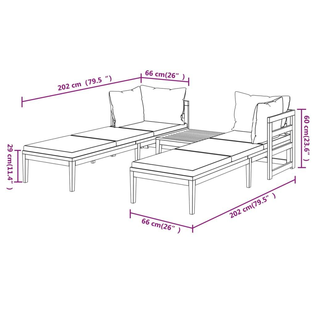 3 Piece Garden Lounge Set with Dark Grey Cushions Acacia Wood