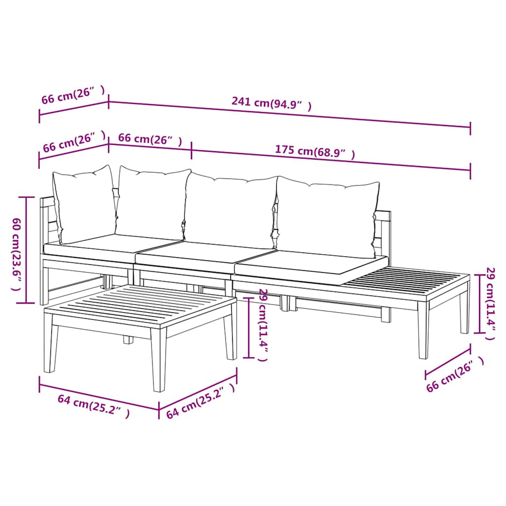 3 Piece Garden Lounge Set with Dark Grey Cushions Acacia Wood