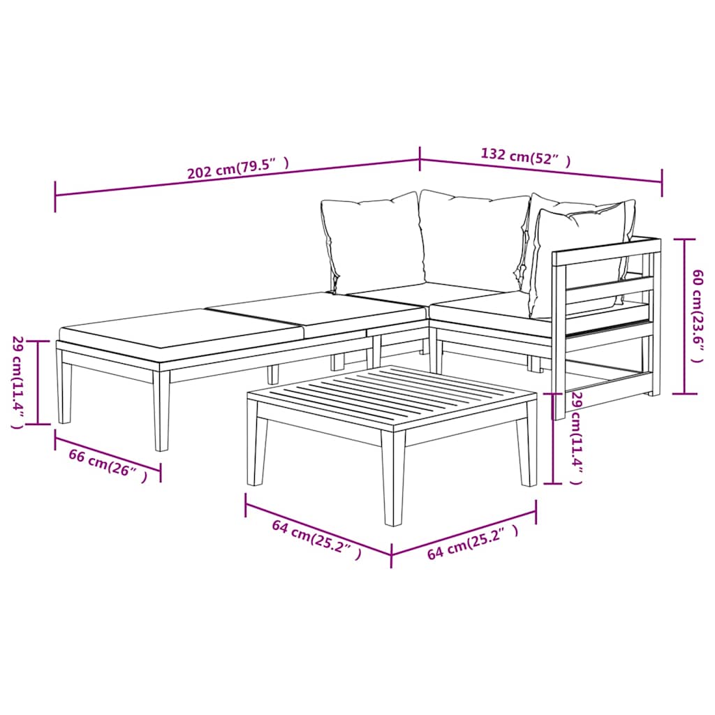 3 Piece Garden Lounge Set with Dark Grey Cushions Acacia Wood