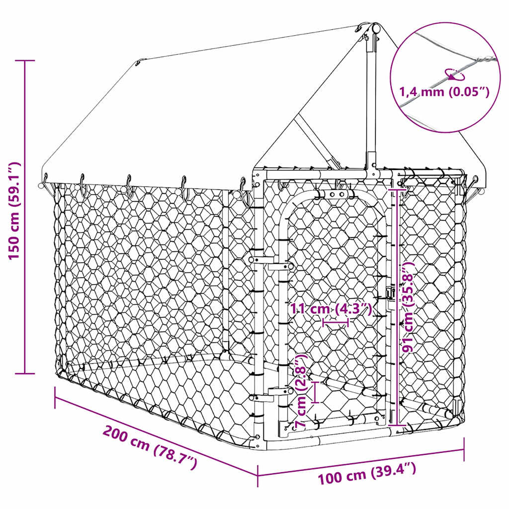 Outdoor Dog Kennel with Roof 200x100x150 cm