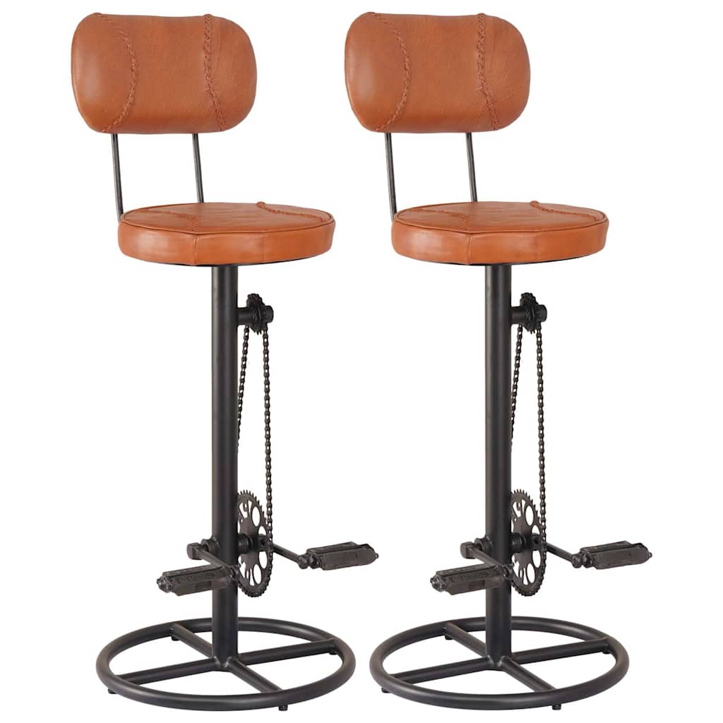 Bar Stools 2 pcs Black and Brown Real Goat Leather