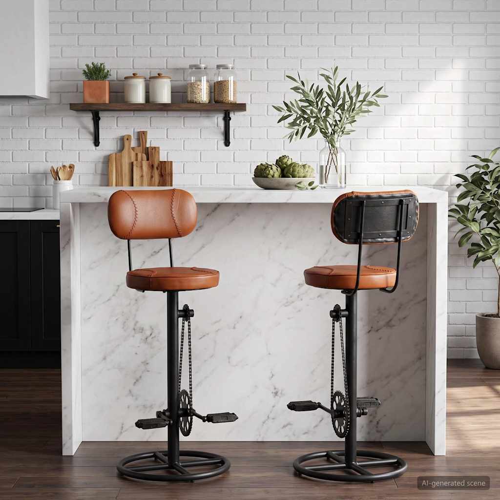 Bar Stools 2 pcs Black and Brown Real Goat Leather