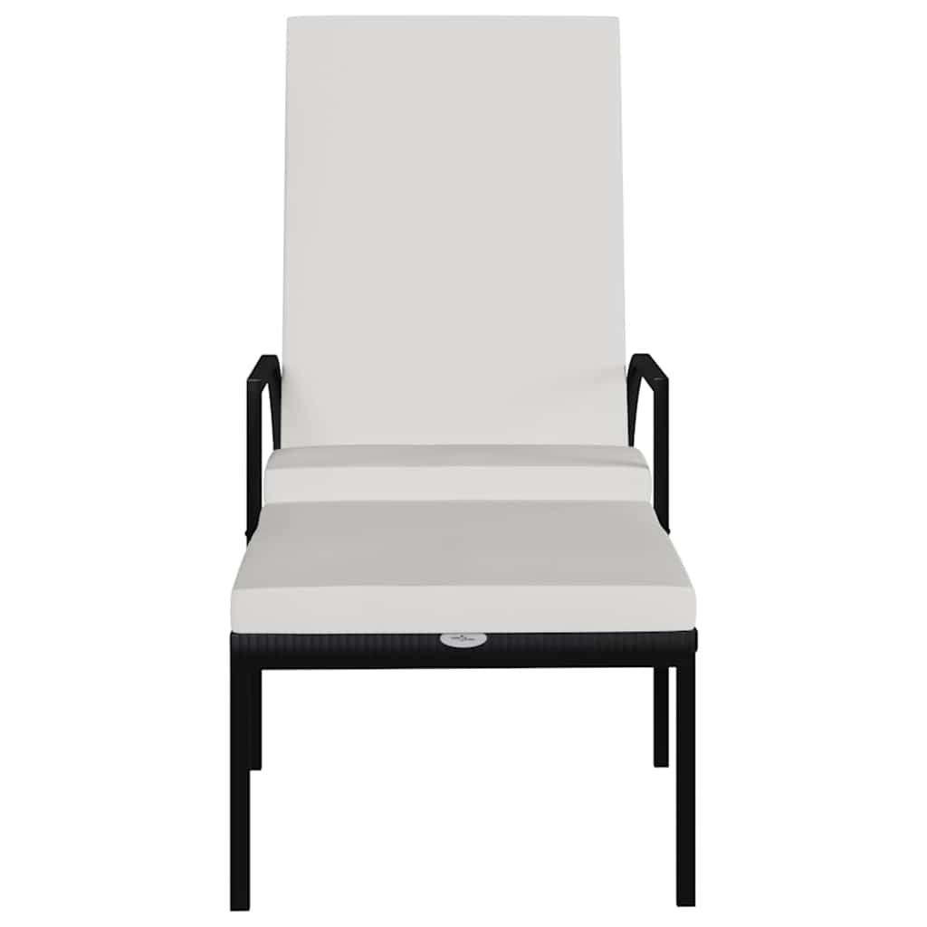 Sun Lounger with Footrest PE Rattan Black
