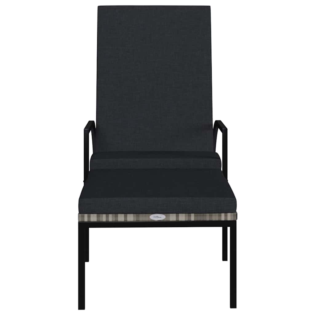 Sun Lounger with Footrest PE Rattan Grey