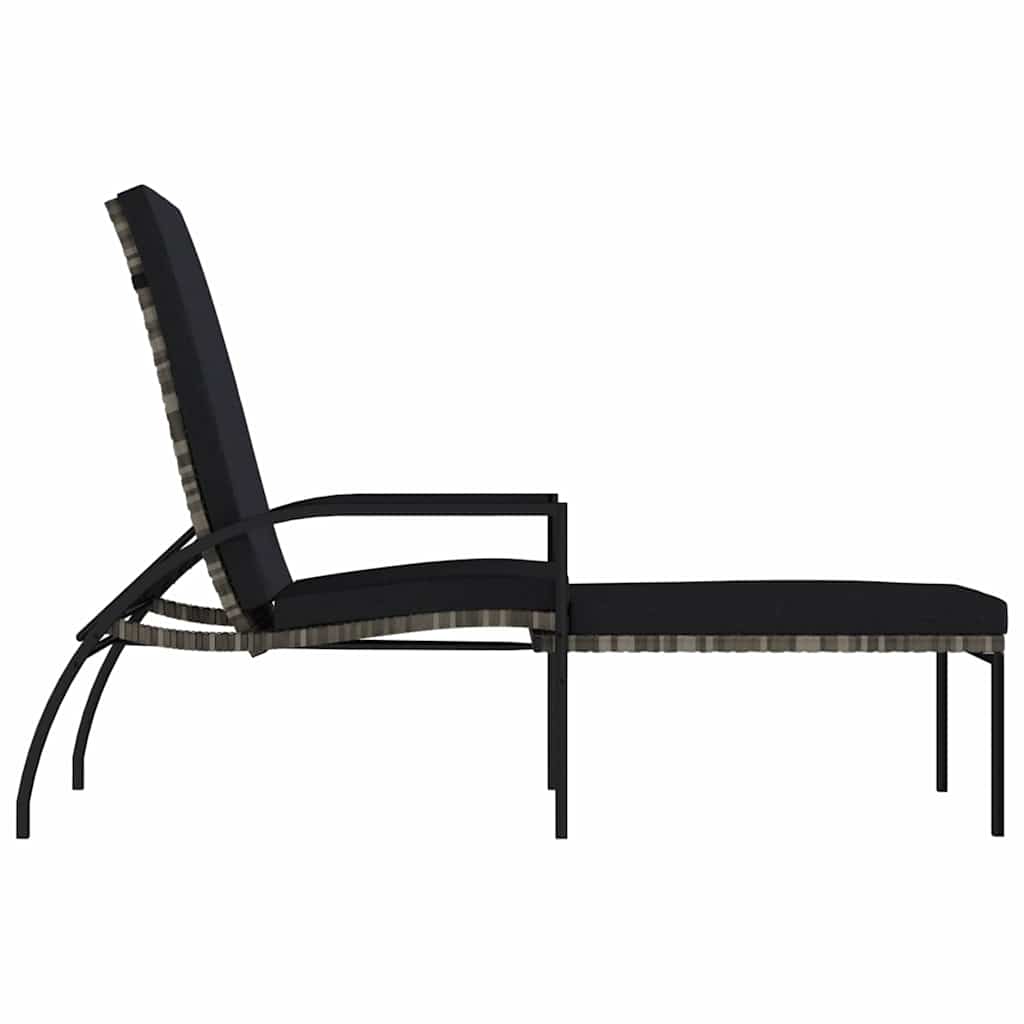 Sun Lounger with Footrest PE Rattan Grey