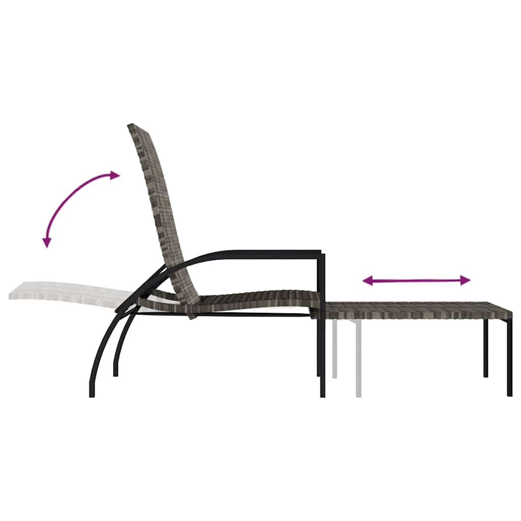 Sun Lounger with Footrest PE Rattan Grey