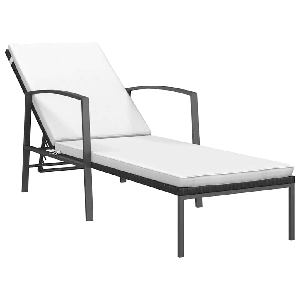 Sun Loungers 2 pcs with Table Poly Rattan Black