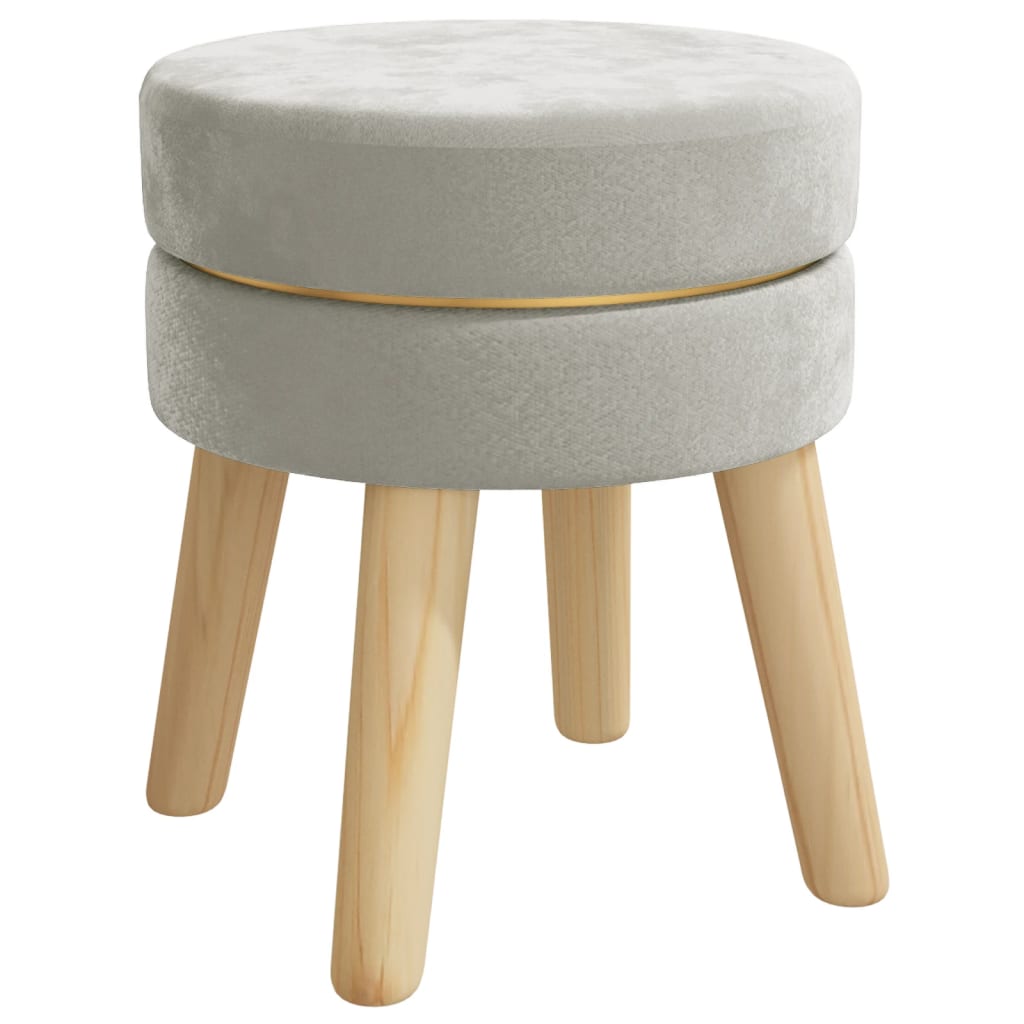 Round Hocker Light Grey Velvet