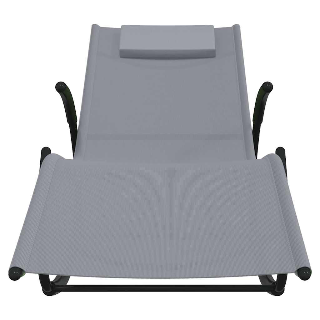 Rocking Sun Loungers 2 pcs Grey Steel and Textilene