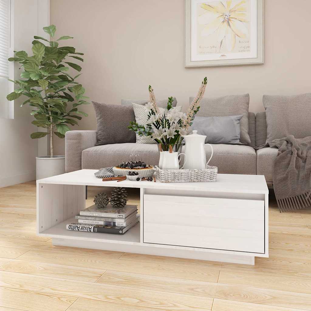 Coffee Table White 110x50x33.5 cm Solid Pinewood