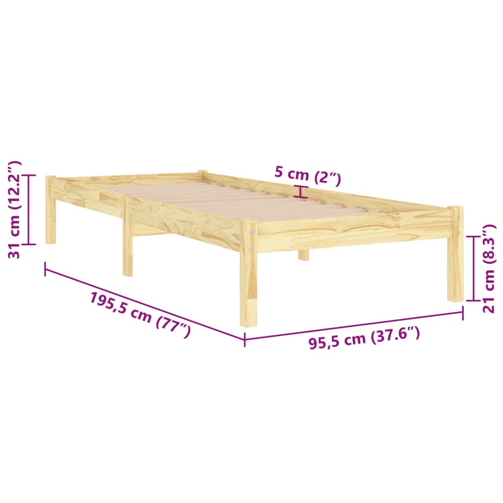 Bed Frame without Mattress Solid Wood 90x190 cm