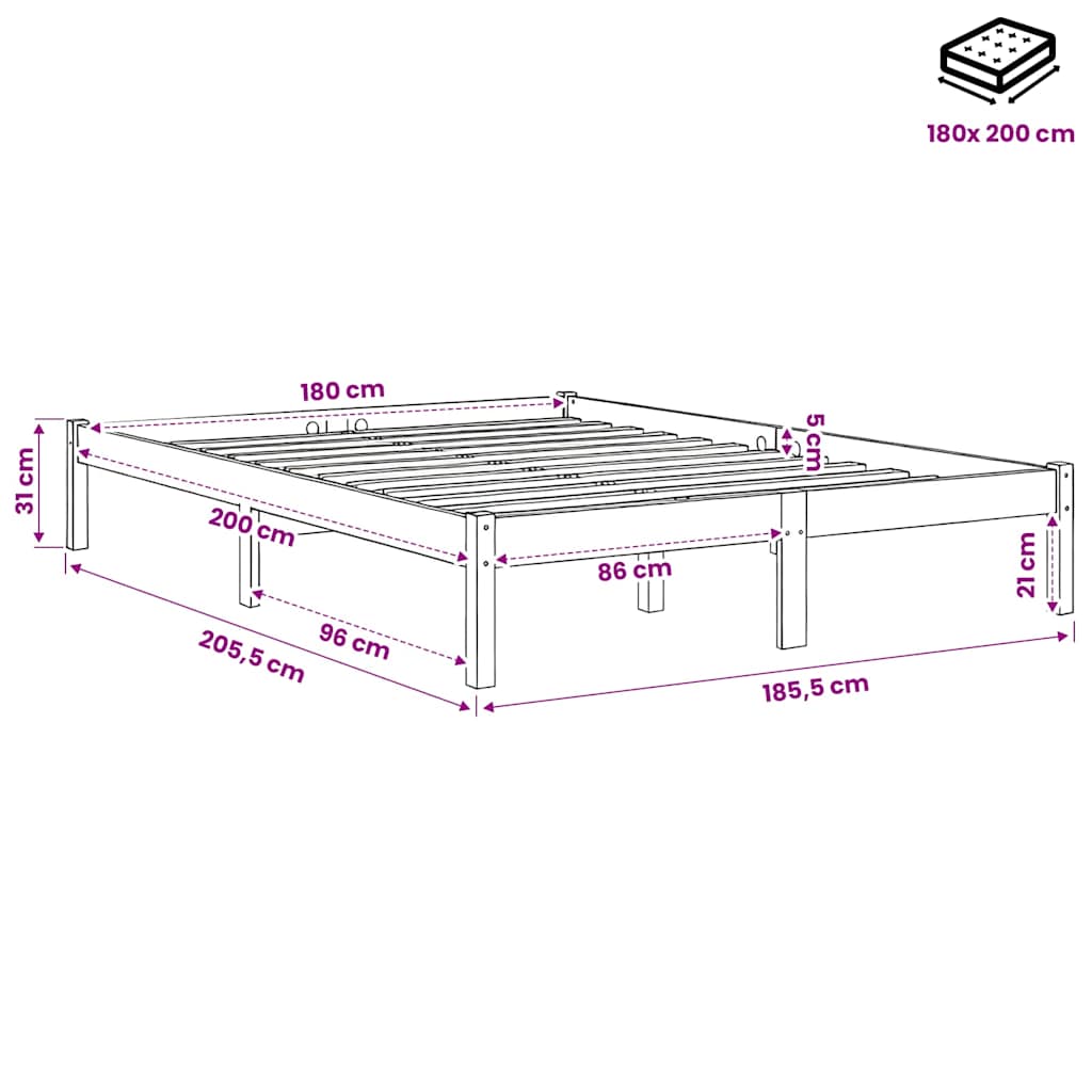 Bed Frame without Mattress Solid Wood 183x203 cm King