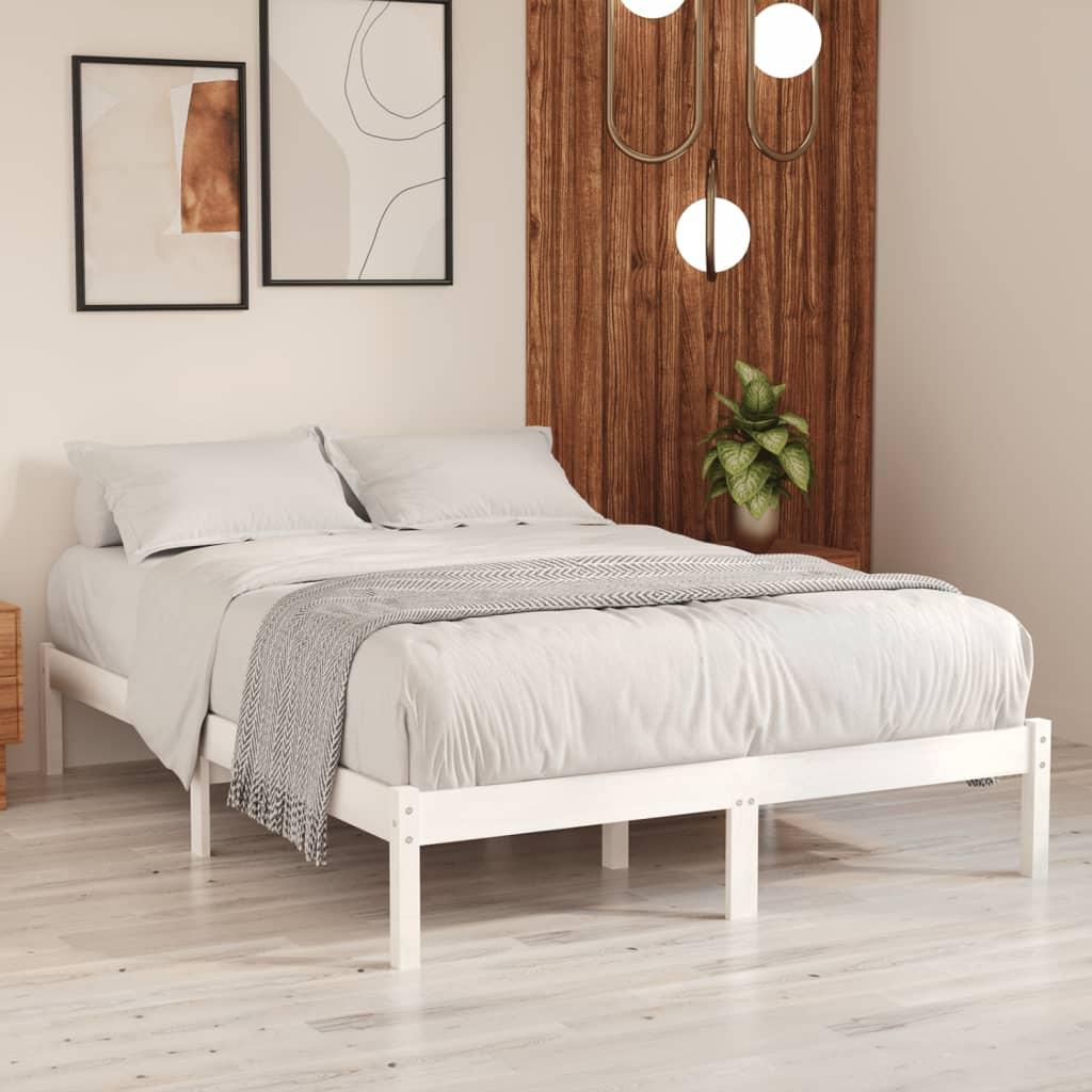 Bed Frame without Mattress White Solid Wood 183x203 cm King