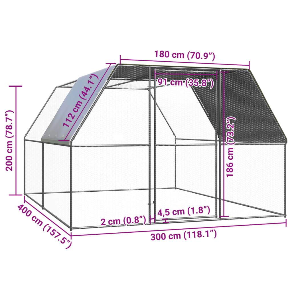 Outdoor Chicken Cage 3x4x2 m Galvanised Steel