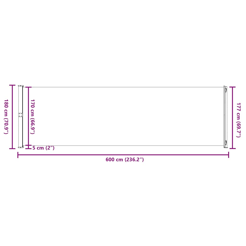 Patio Retractable Side Awning 180x600 cm Grey