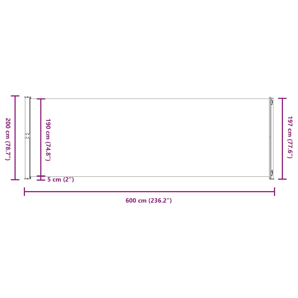 Patio Retractable Side Awning 200x600 cm Cream