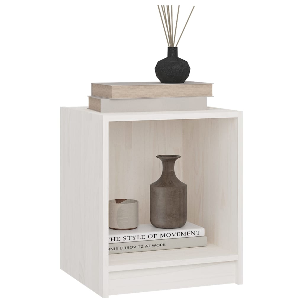 Bedside Cabinet White 35.5x33.5x41.5 cm Solid Pinewood