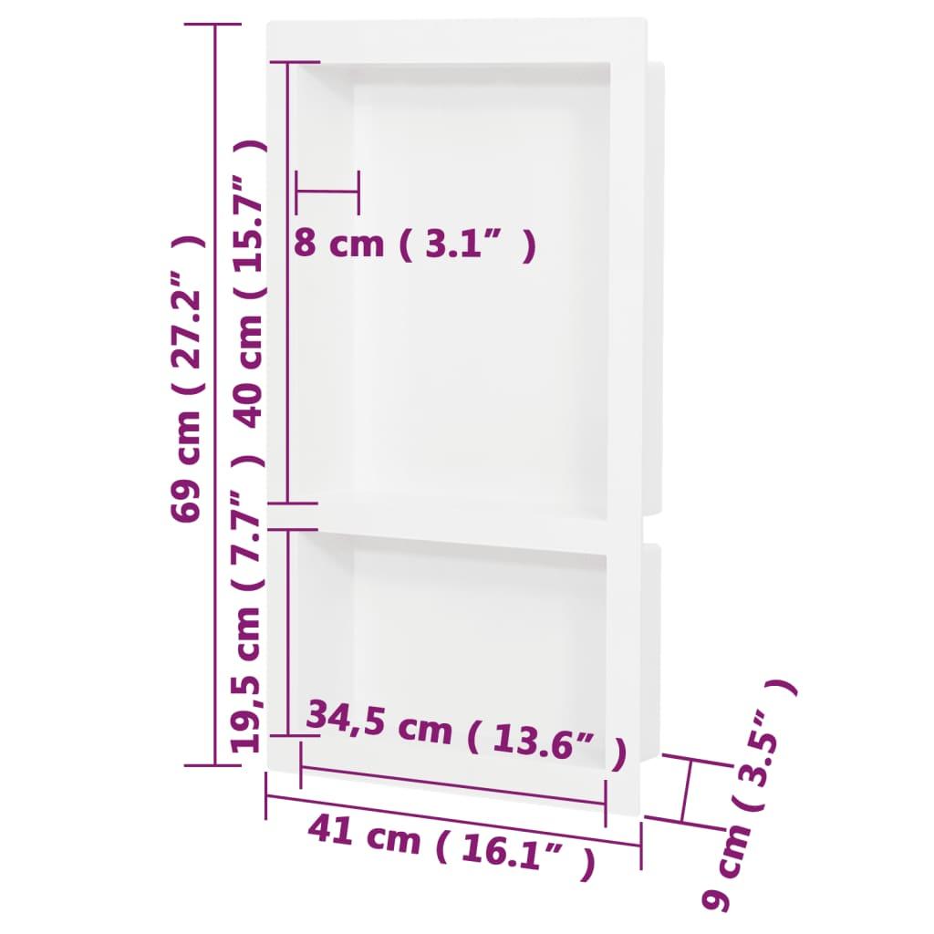 Shower Niche with 2 Compartments High Gloss White 41x69x9 cm