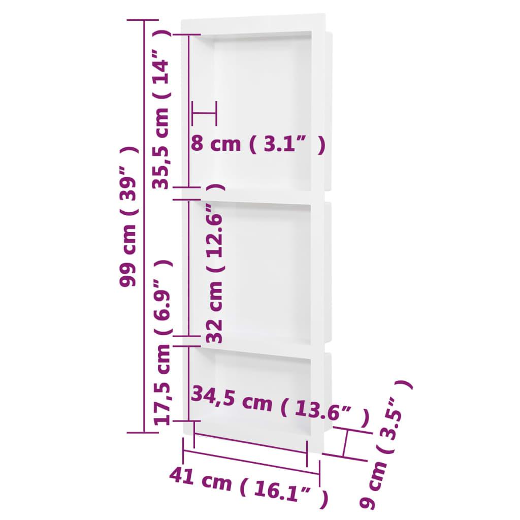 Shower Niche with 3 Compartments High Gloss White 41x99x9 cm