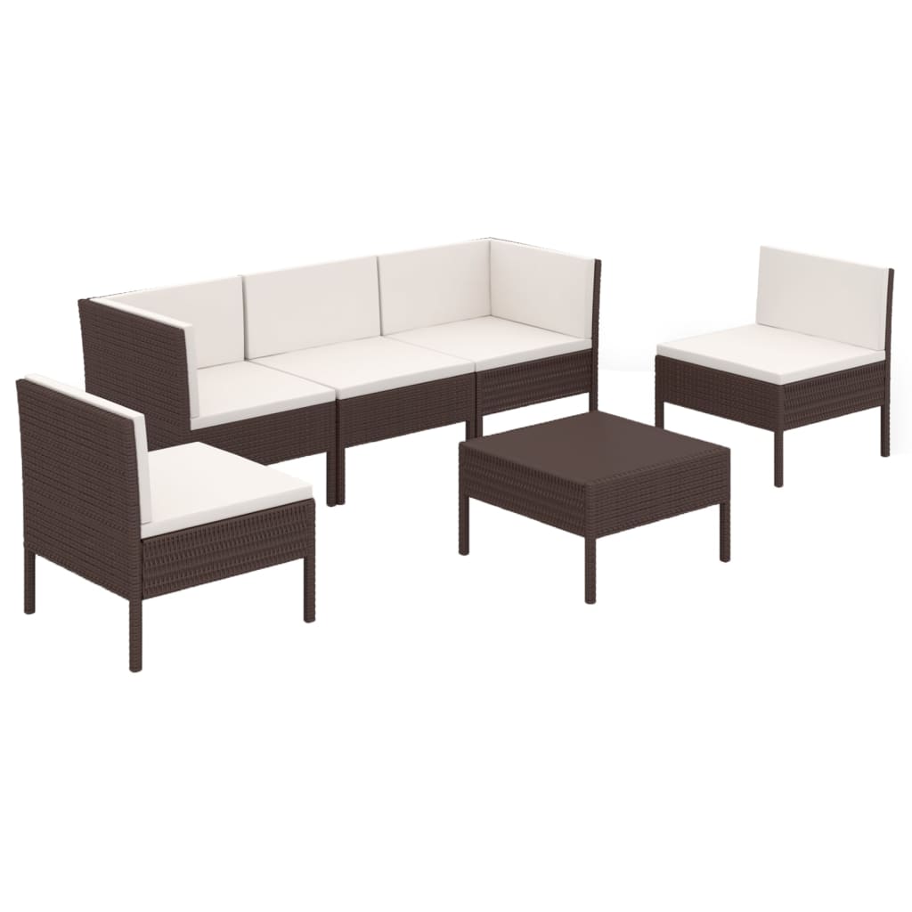 6 Piece Garden Lounge Set with Cushions Poly Rattan Brown