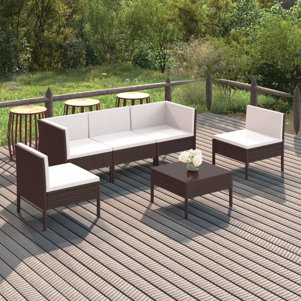 6 Piece Garden Lounge Set with Cushions Poly Rattan Brown