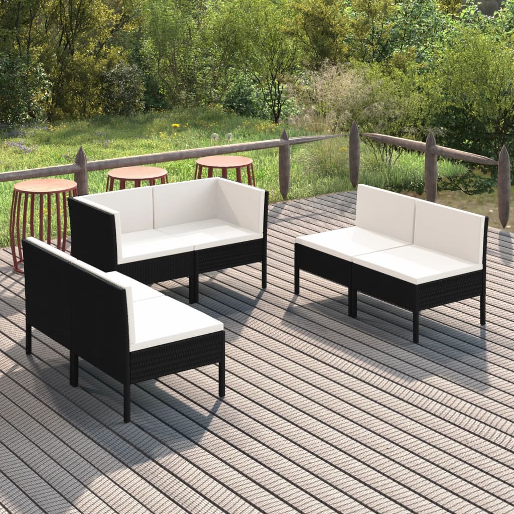 6 Piece Garden Lounge Set with Cushions Poly Rattan Black