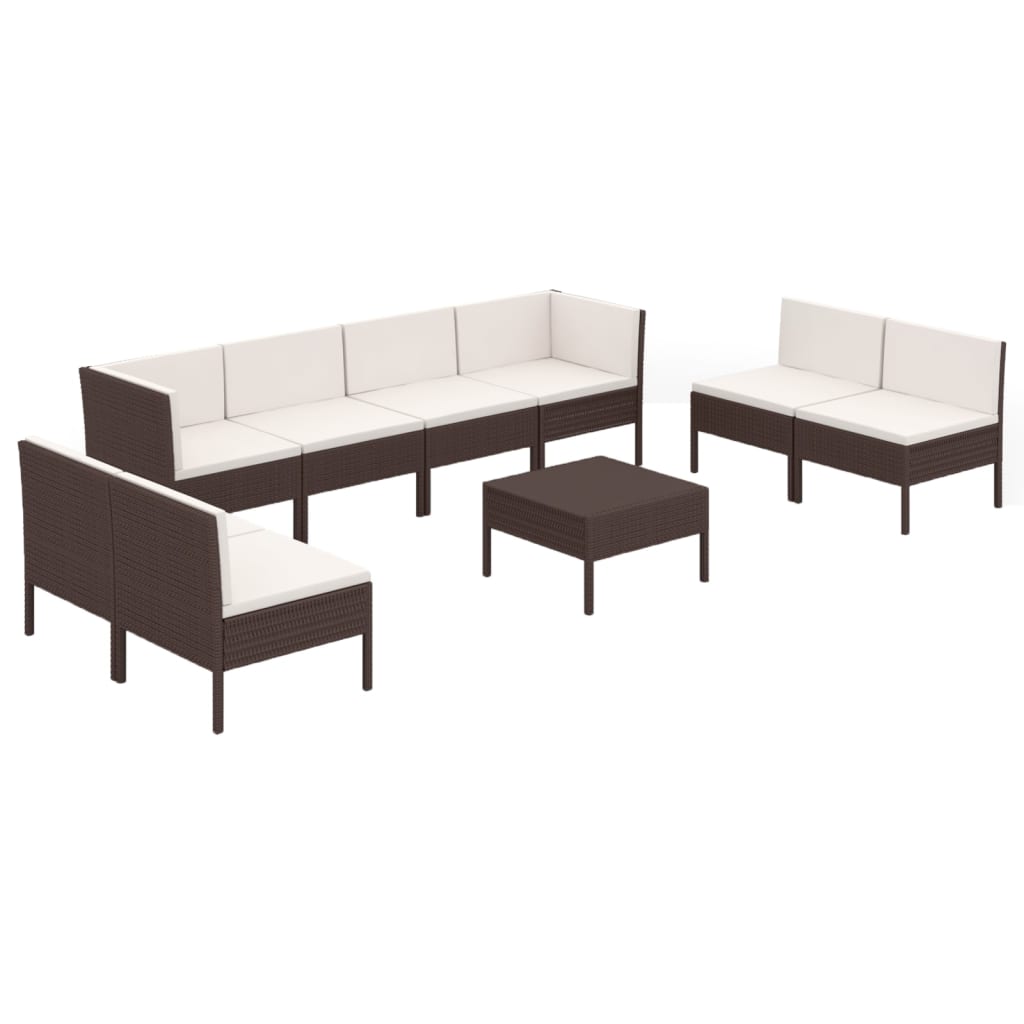 9 Piece Garden Lounge Set with Cushions Poly Rattan Brown