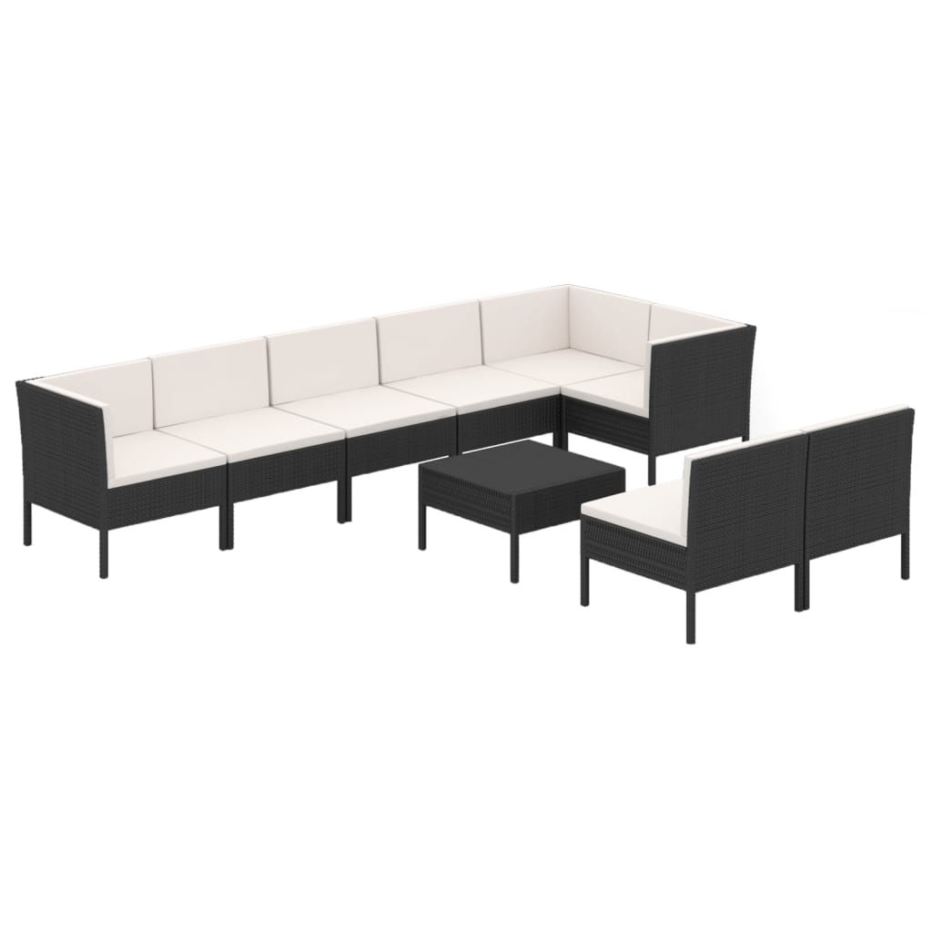 9 Piece Garden Lounge Set with Cushions Poly Rattan Black