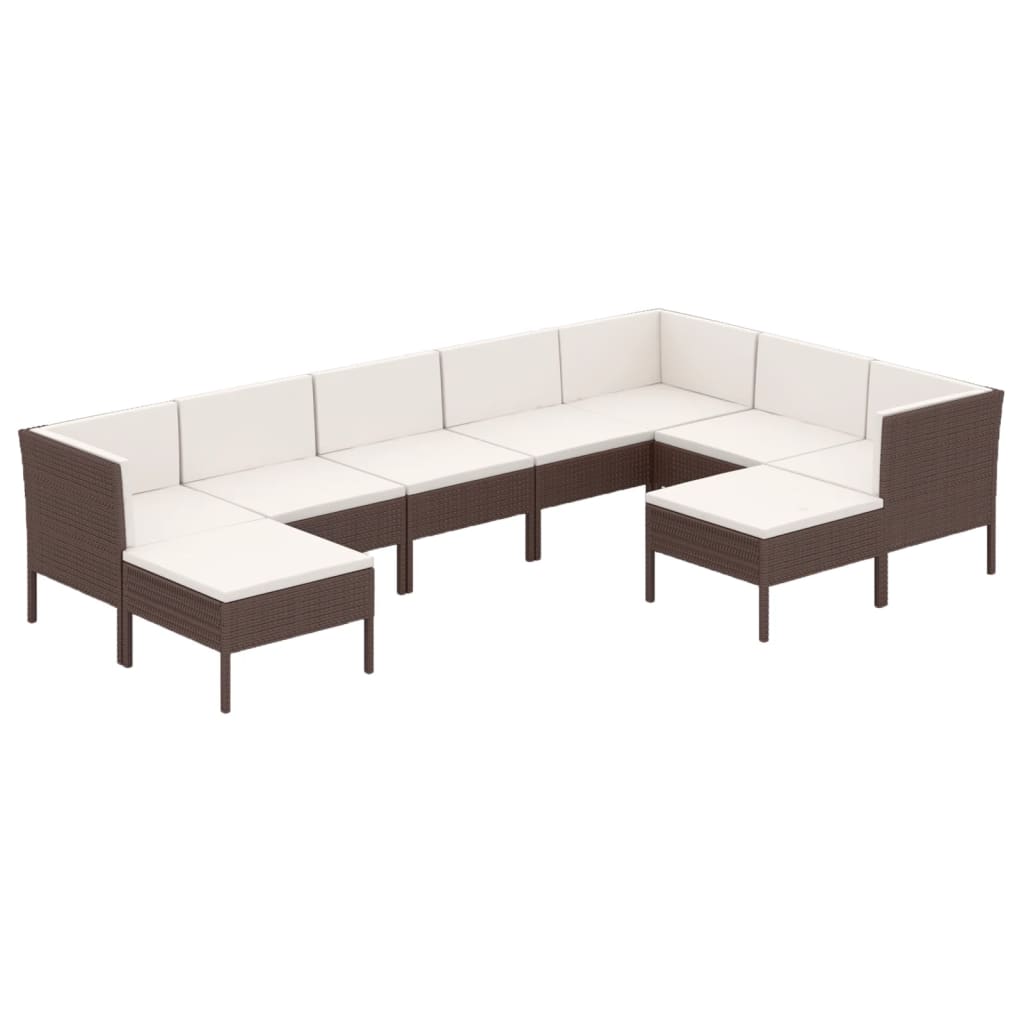 9 Piece Garden Lounge Set with Cushions Poly Rattan Brown