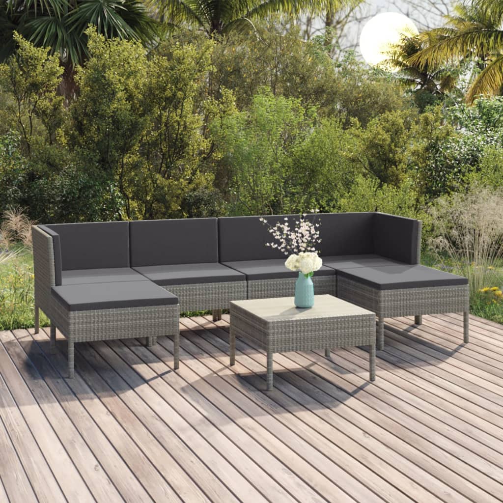 7 Piece Garden Lounge Set with Cushions Poly Rattan Grey