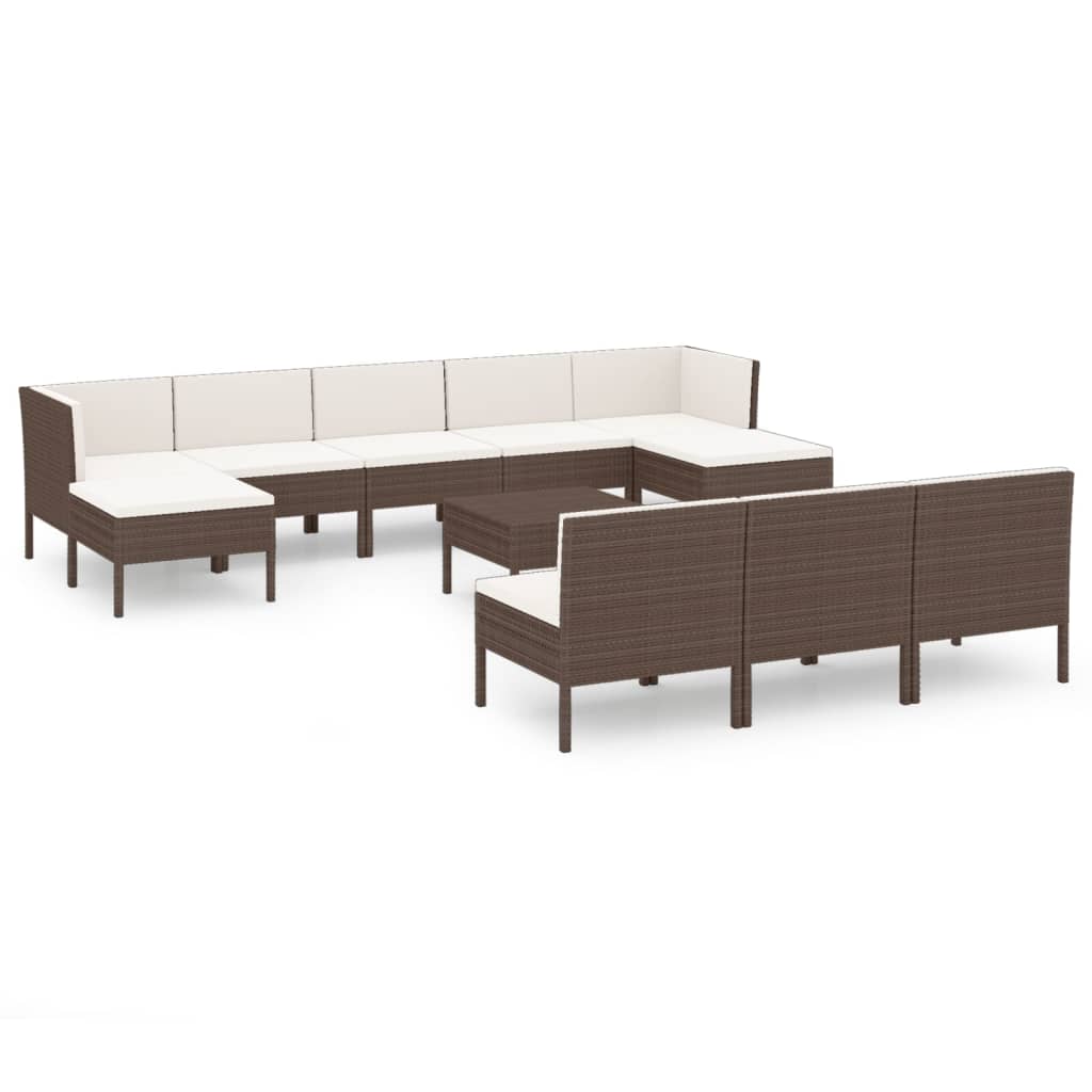 11 Piece Garden Lounge Set with Cushions Poly Rattan Brown