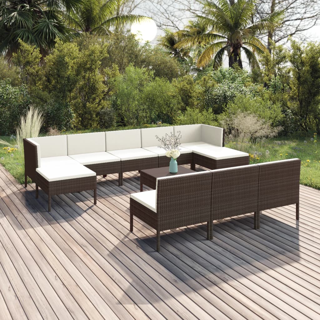 11 Piece Garden Lounge Set with Cushions Poly Rattan Brown