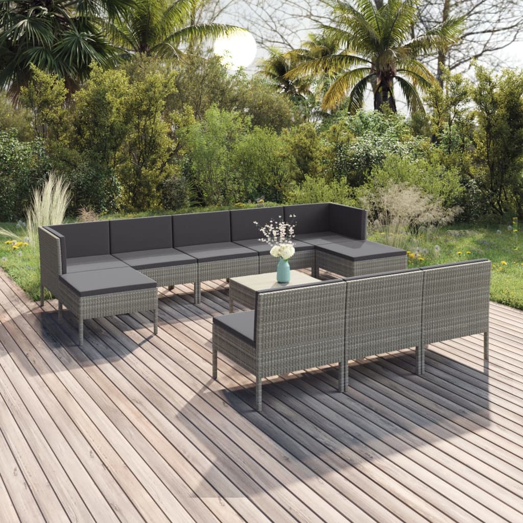 11 Piece Garden Lounge Set with Cushions Poly Rattan Grey