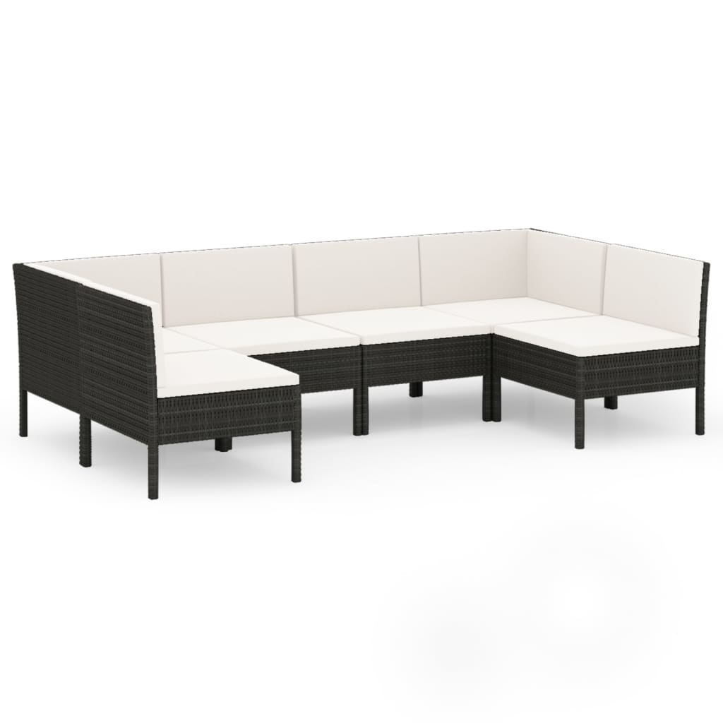 6 Piece Garden Lounge Set with Cushions Poly Rattan Black