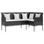 L-shaped Couch Sofa with Cushions Poly Rattan Black