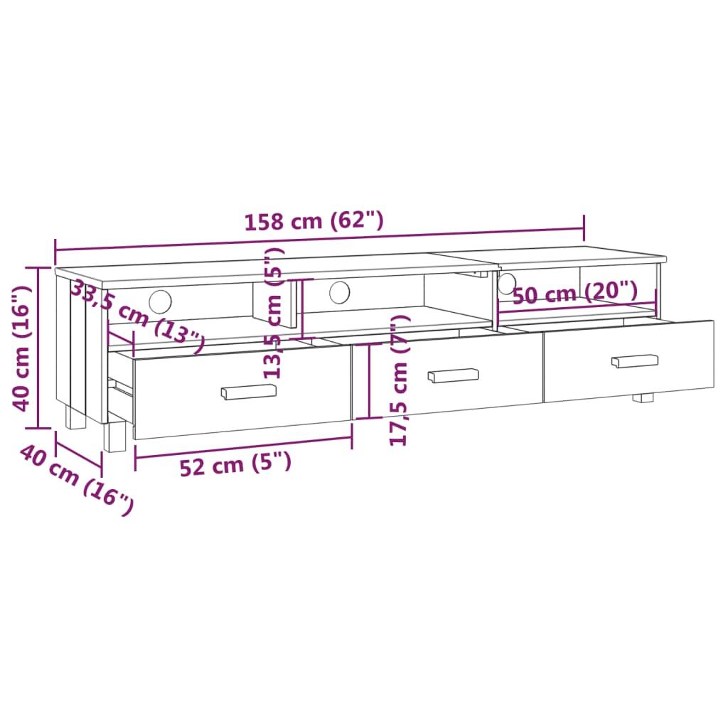 TV Cabinet "HAMAR" White 158x40x40 cm Solid Wood Pine