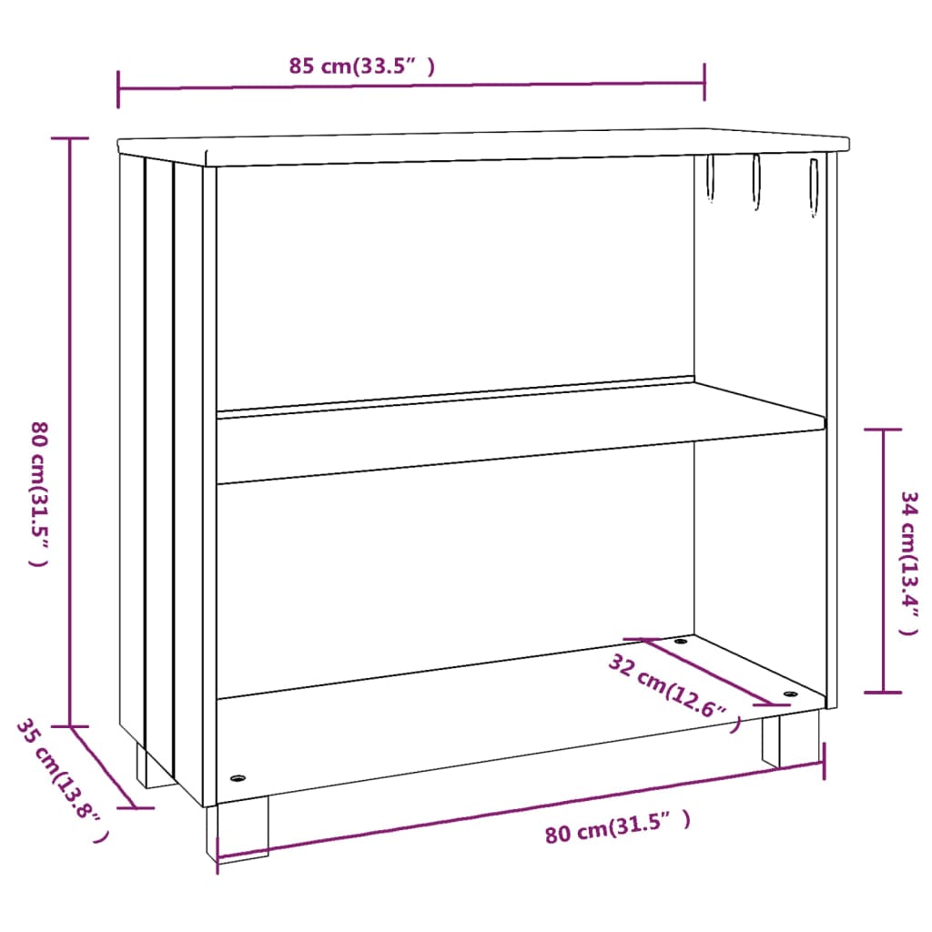 Sideboard "HAMAR" White 85x35x80 cm Solid Wood Pine